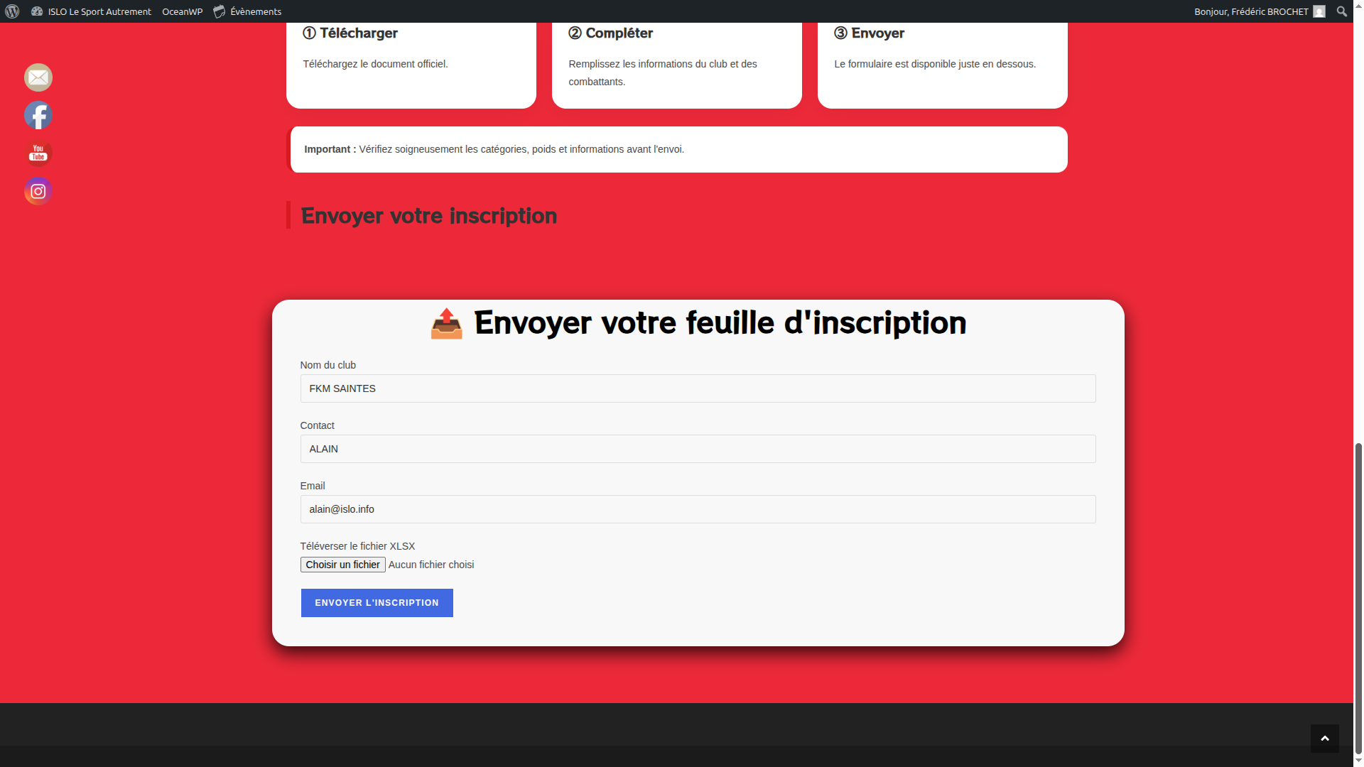 Capture du formulaire d'envoi d'inscription