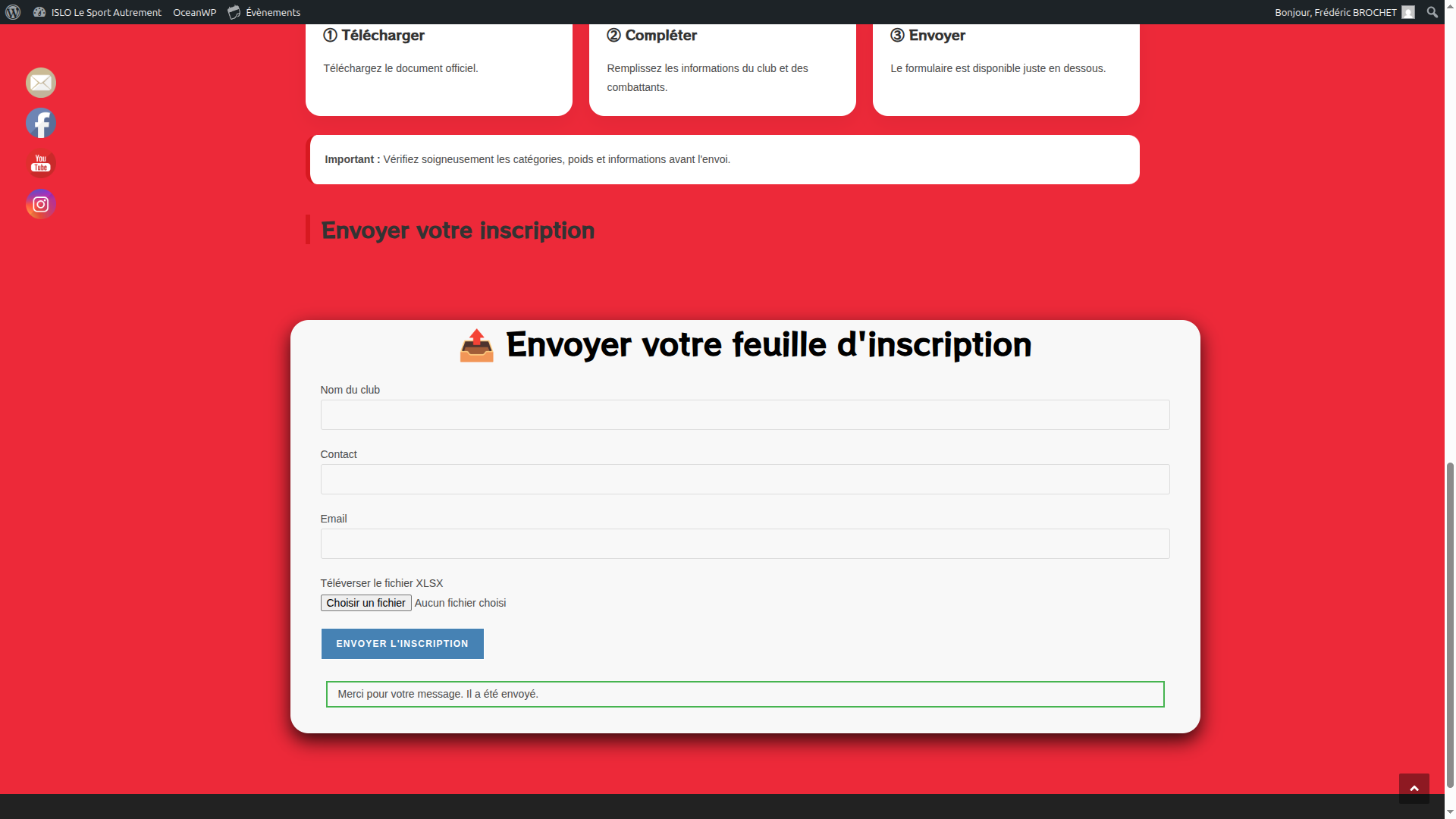 Capture du message de confirmation