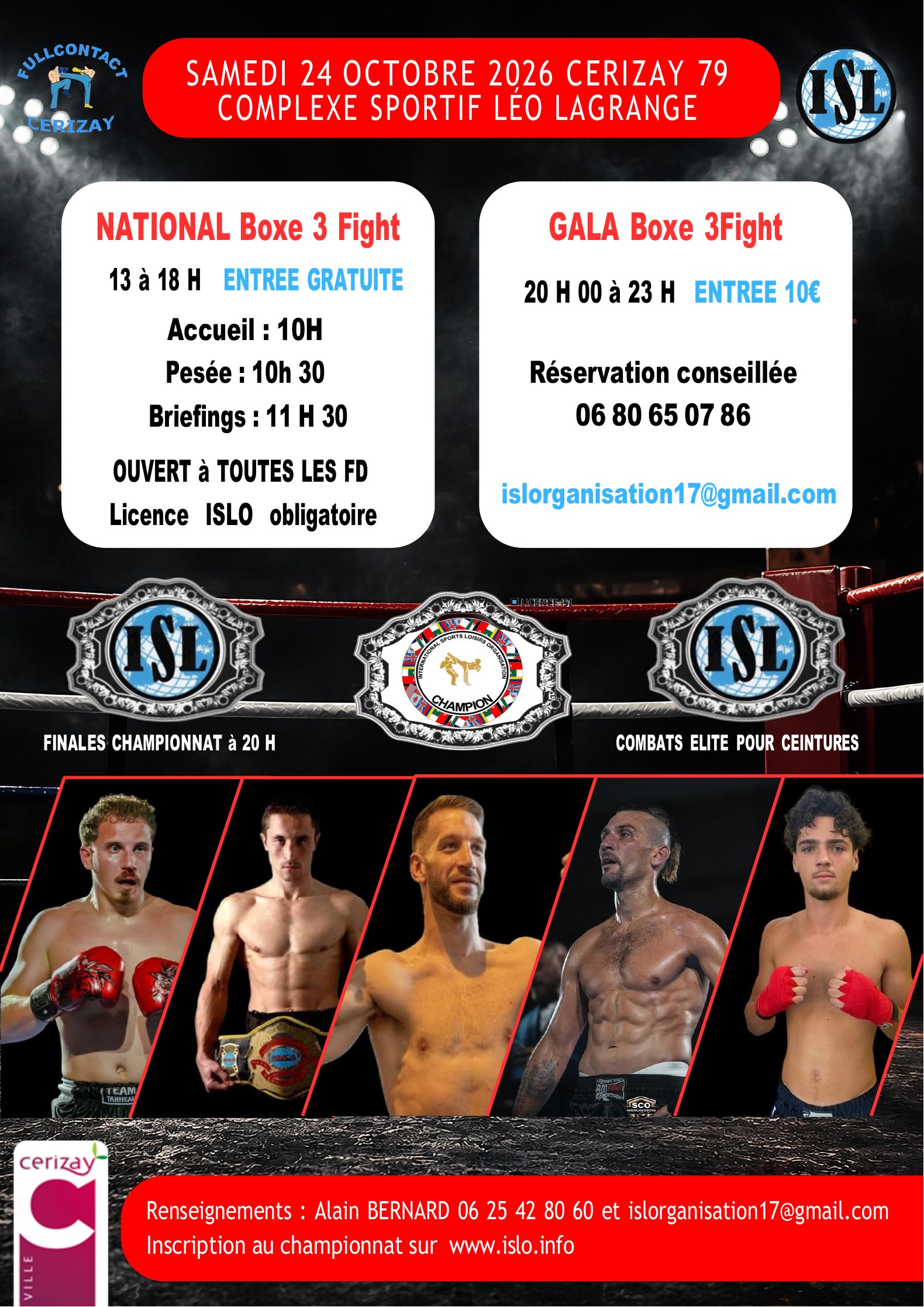 Affiche du Championnat national et du Gala Boxe 3Fight à Cerizay, le 24 octobre 2026